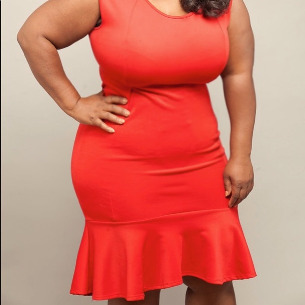 Red midi tank dress with ruffle